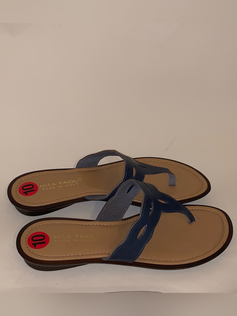 Mila Paoli Blue Thong Leather Women’s Sandals Sz 10 Boho Chic Coastal Preppy